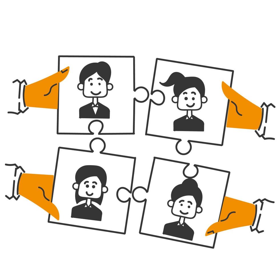 hand drawn doodle People connecting like puzzle symbol for teamwork vector