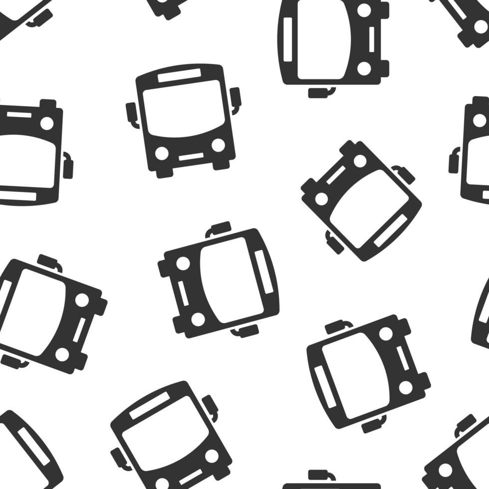 Bus icon in flat style. Coach car vector illustration on white isolated background. Autobus seamless pattern business concept.