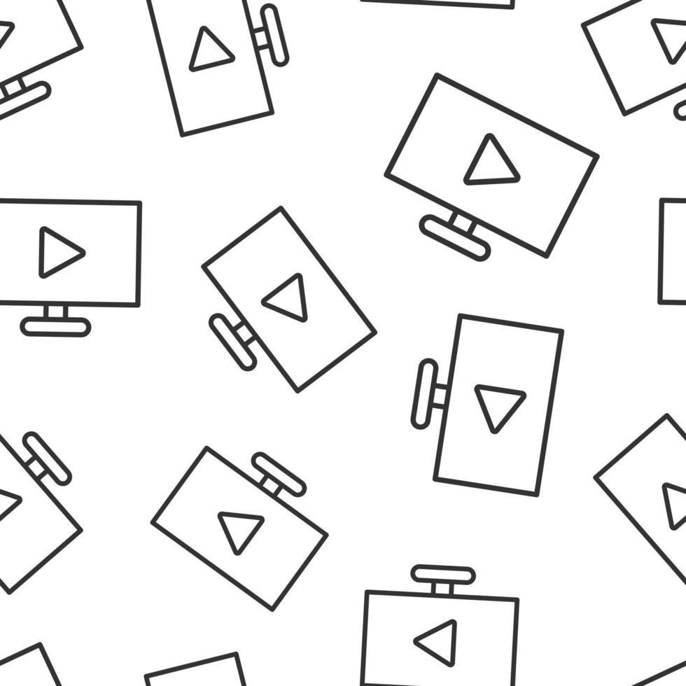 Tv screen icon in flat style. Video vector illustration on white isolated background. Computer monitor seamless pattern business concept.