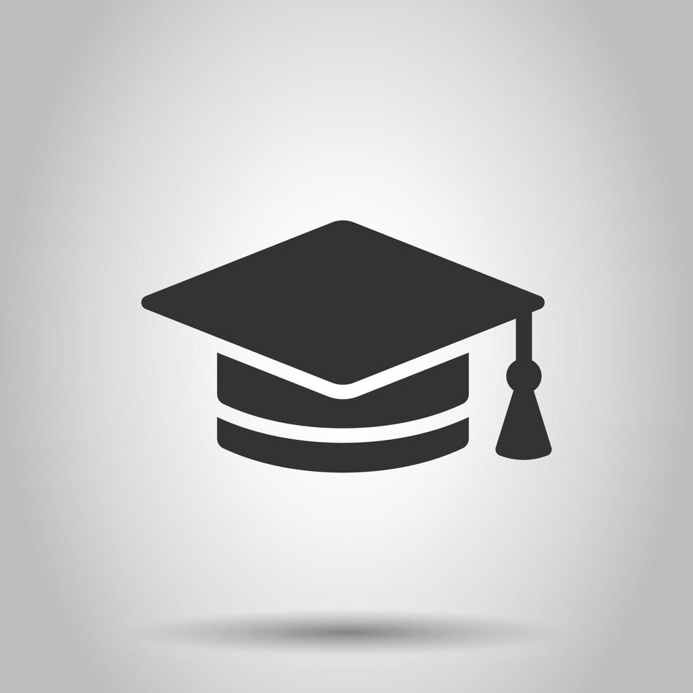 icono de sombrero de graduación en estilo plano. Ilustración de vector de gorra de estudiante sobre fondo blanco aislado. concepto de negocio universitario.