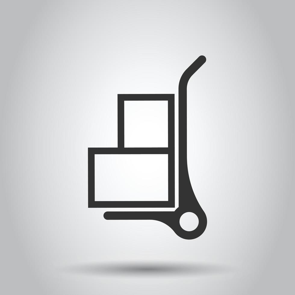 Cargo trolley icon in flat style. Delivery box vector illustration on white isolated background. Box shipping business concept.