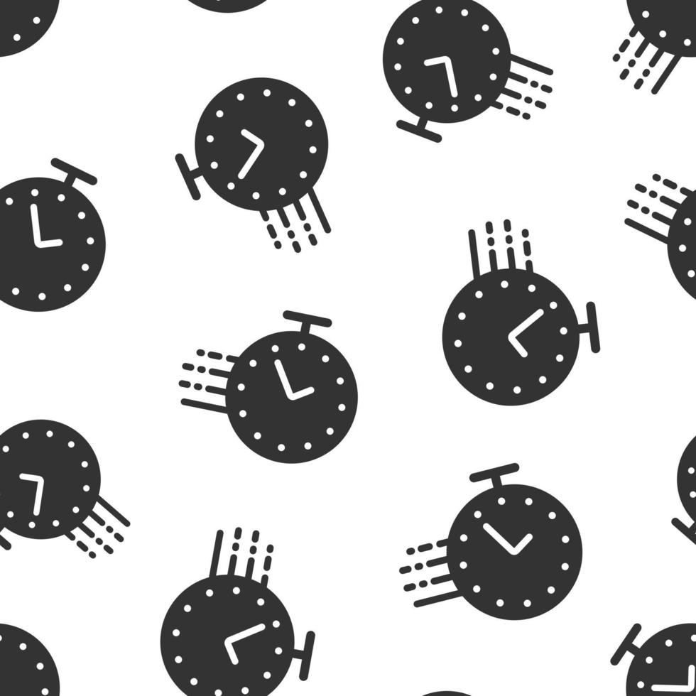 Clock icon in flat style. Watch vector illustration on white isolated background. Timer seamless pattern business concept.