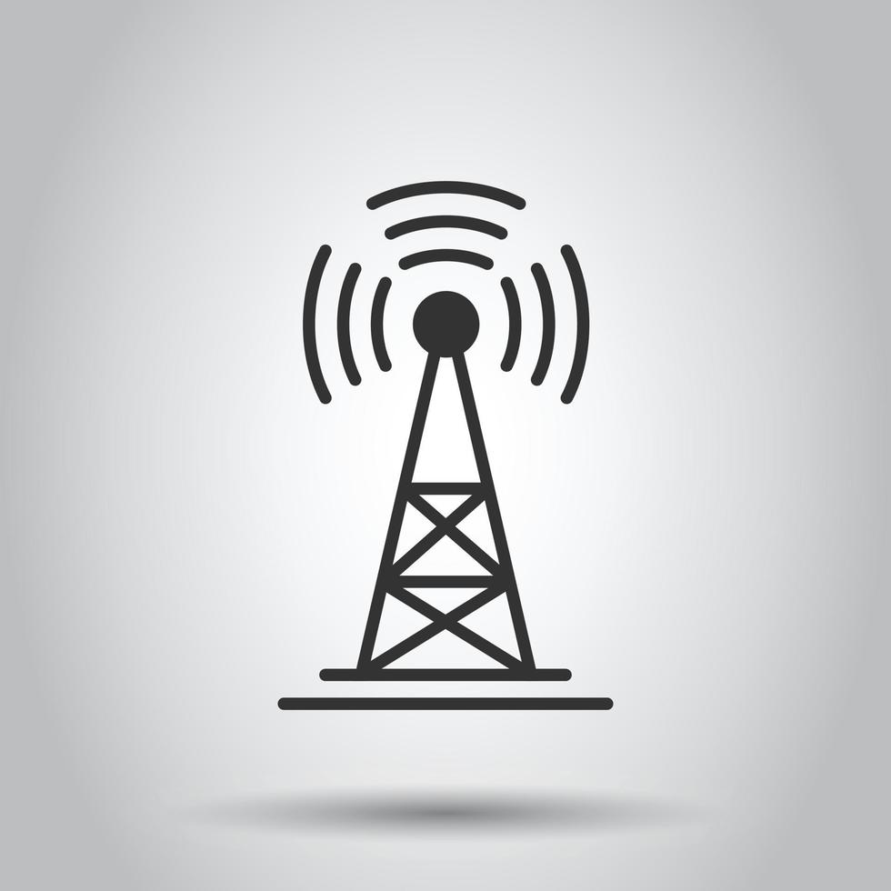 Antenna tower icon in flat style. Broadcasting vector illustration on white isolated background. Wifi business concept.