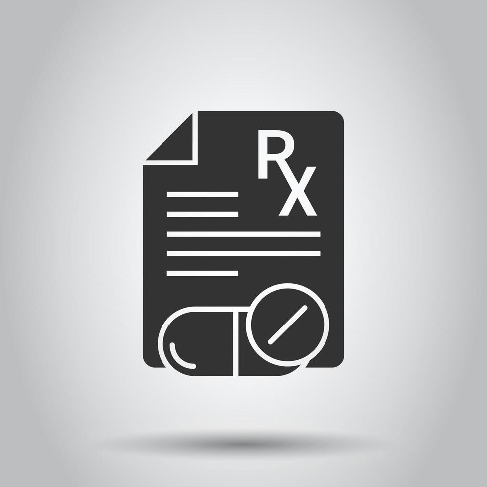 icono de prescripción en estilo plano. ilustración de vector de documento rx sobre fondo blanco aislado. concepto de negocio de papel.