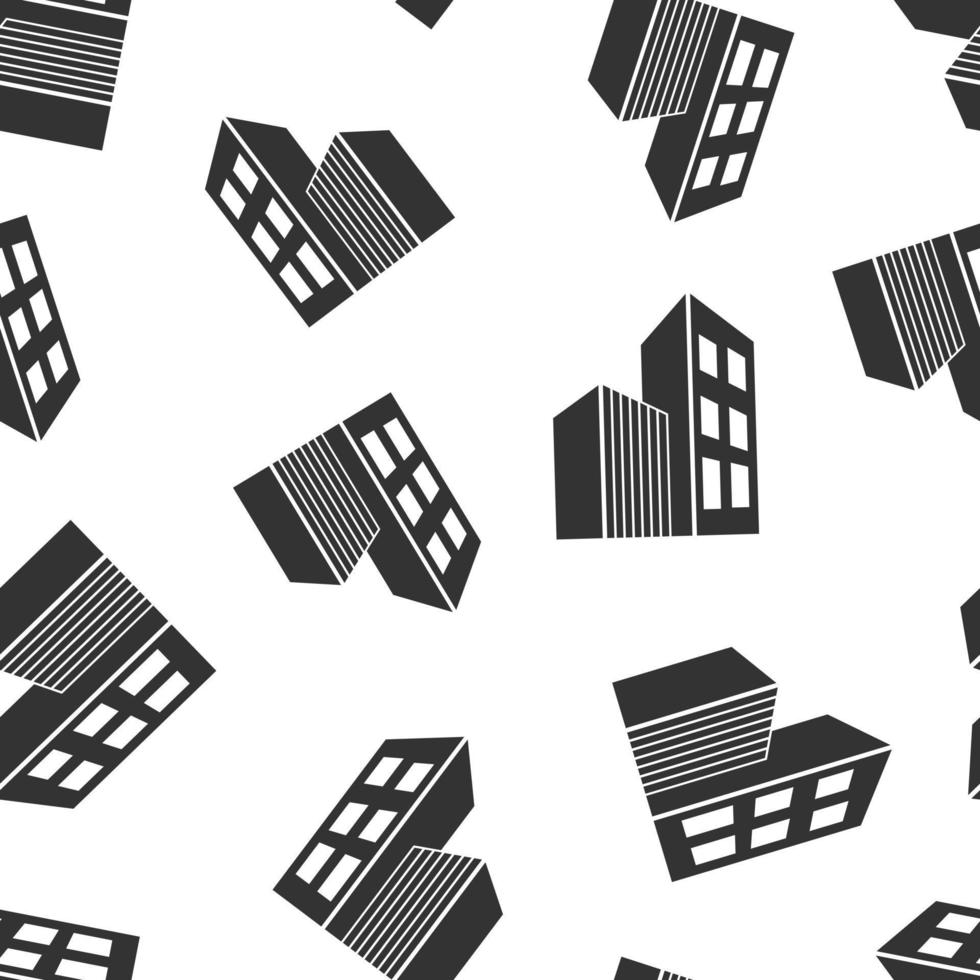 Building icon in flat style. Skyscraper vector illustration on white isolated background. Architecture seamless pattern business concept.