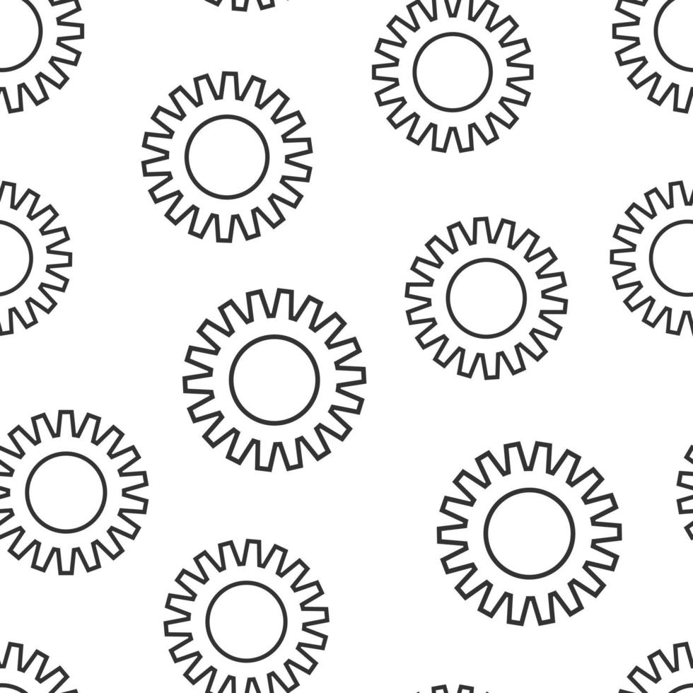 Gear vector icon in flat style. Cog wheel illustration on white isolated background. Gearwheel cogwheel seamless pattern business concept.