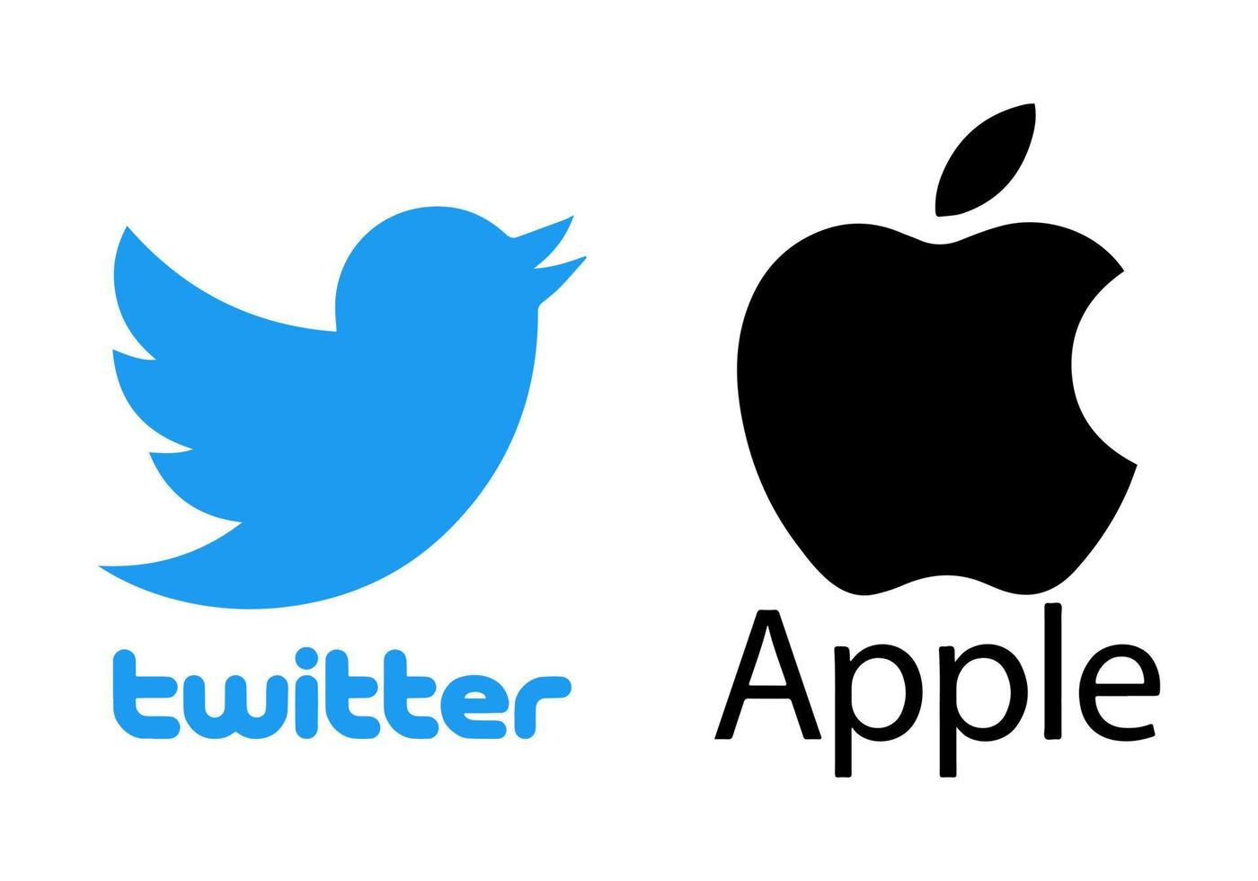Kyiv, Ukraine - Nov 29, 2022 Apple versus Twitter banner with two companies  logo. The concept of