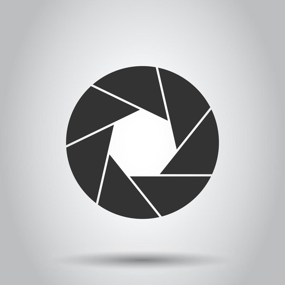 Camera diaphragm icon in flat style. Lens sign vector illustration on white isolated background. Photo snapshot business concept.