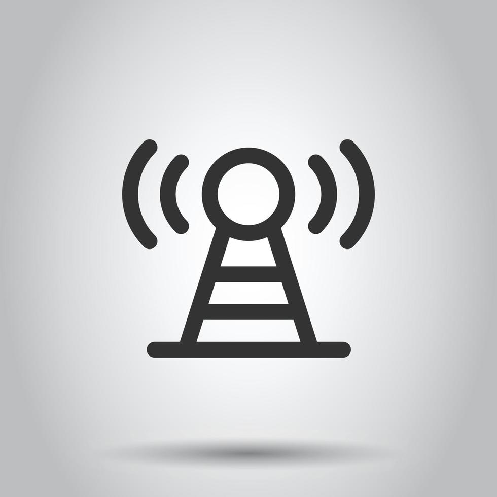 Antenna tower icon in flat style. Broadcasting vector illustration on white isolated background. Wifi business concept.
