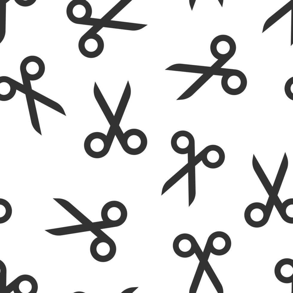 Scissor icon in flat style. Cut equipment vector illustration on white isolated background. Cutter seamless pattern business concept.