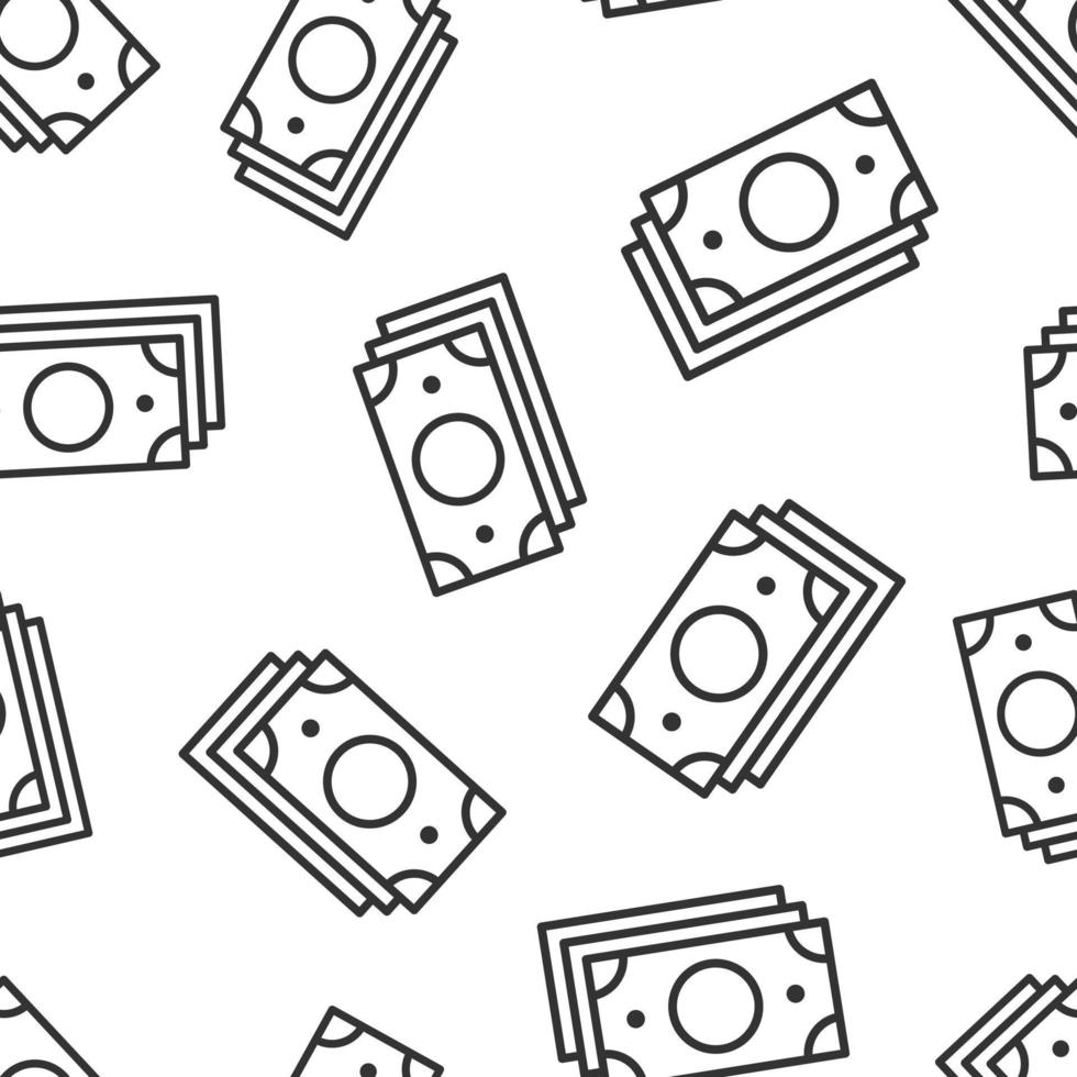 Money currency banknote icon in flat style. Dollar cash vector illustration on white isolated background. Banknote bill seamless pattern business concept.