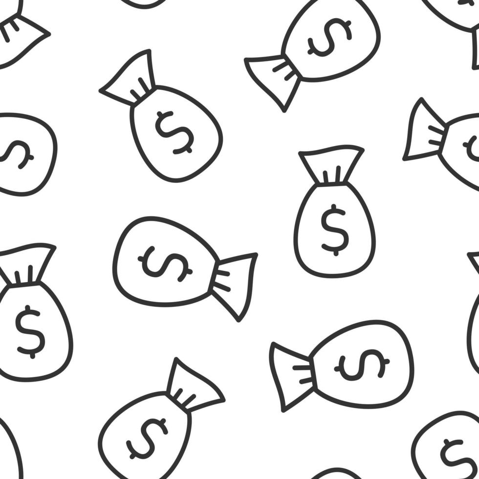 Money bag icon in flat style. Moneybag with dollar vector illustration on white isolated background. Cash sack seamless pattern business concept.