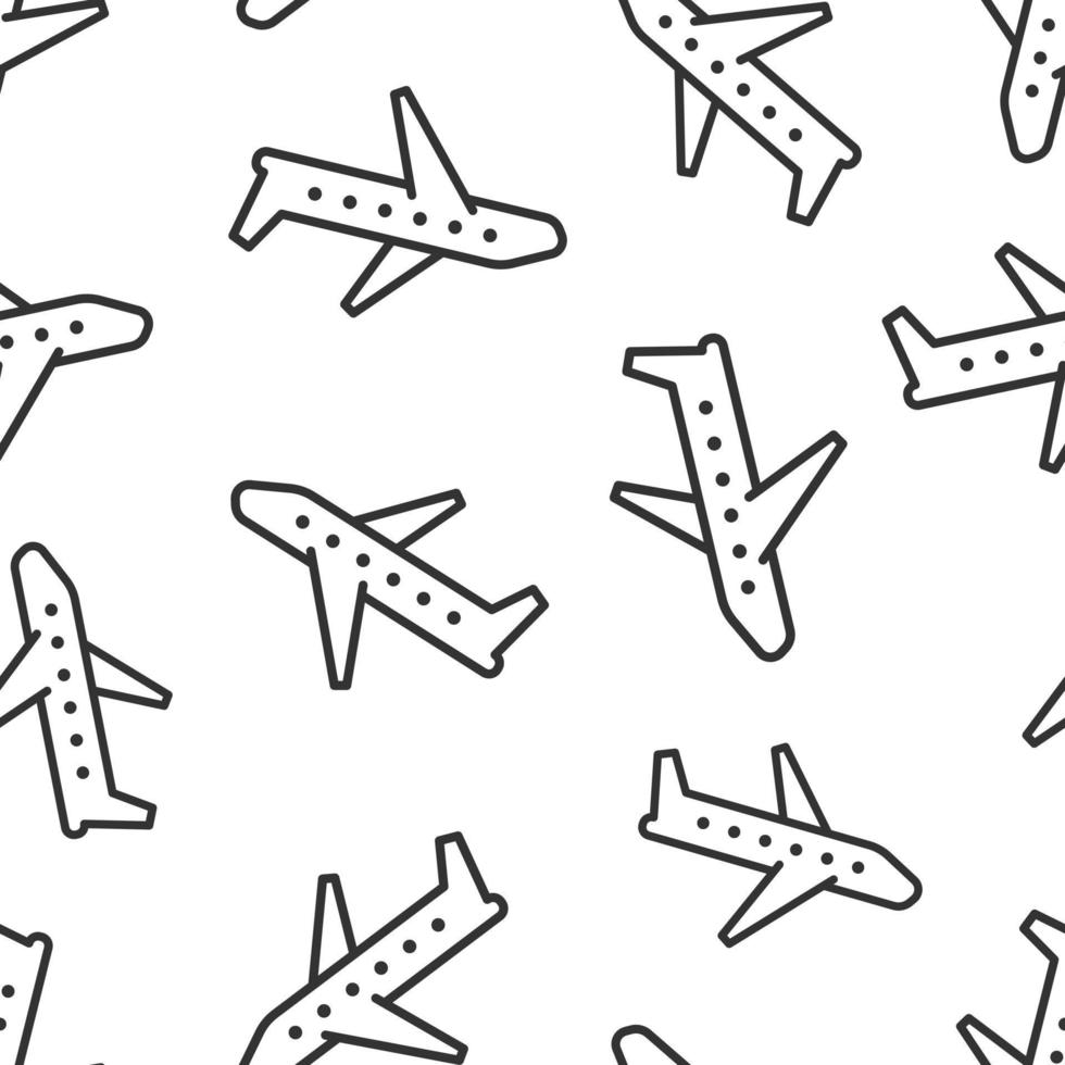 Plane icon in flat style. Airplane vector illustration on white isolated background. Flight airliner seamless pattern business concept.