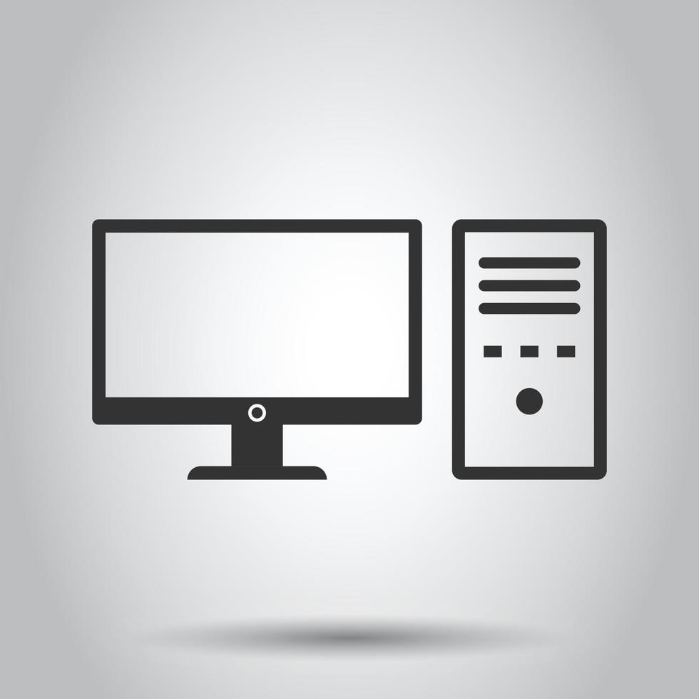icono de computadora pc en estilo plano. ilustración vectorial de escritorio sobre fondo blanco aislado. concepto de negocio de monitor de dispositivo. vector