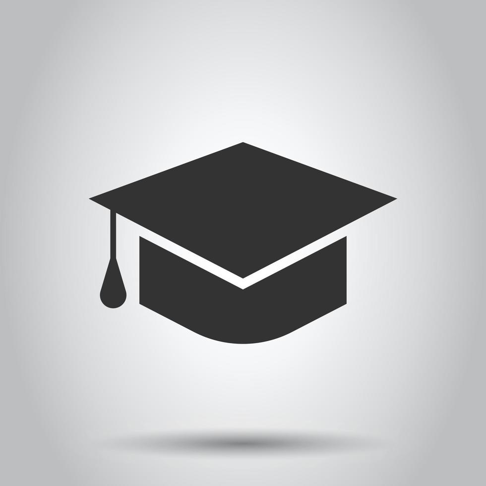 icono de sombrero de graduación en estilo plano. Ilustración de vector de gorra de estudiante sobre fondo blanco aislado. concepto de negocio universitario.