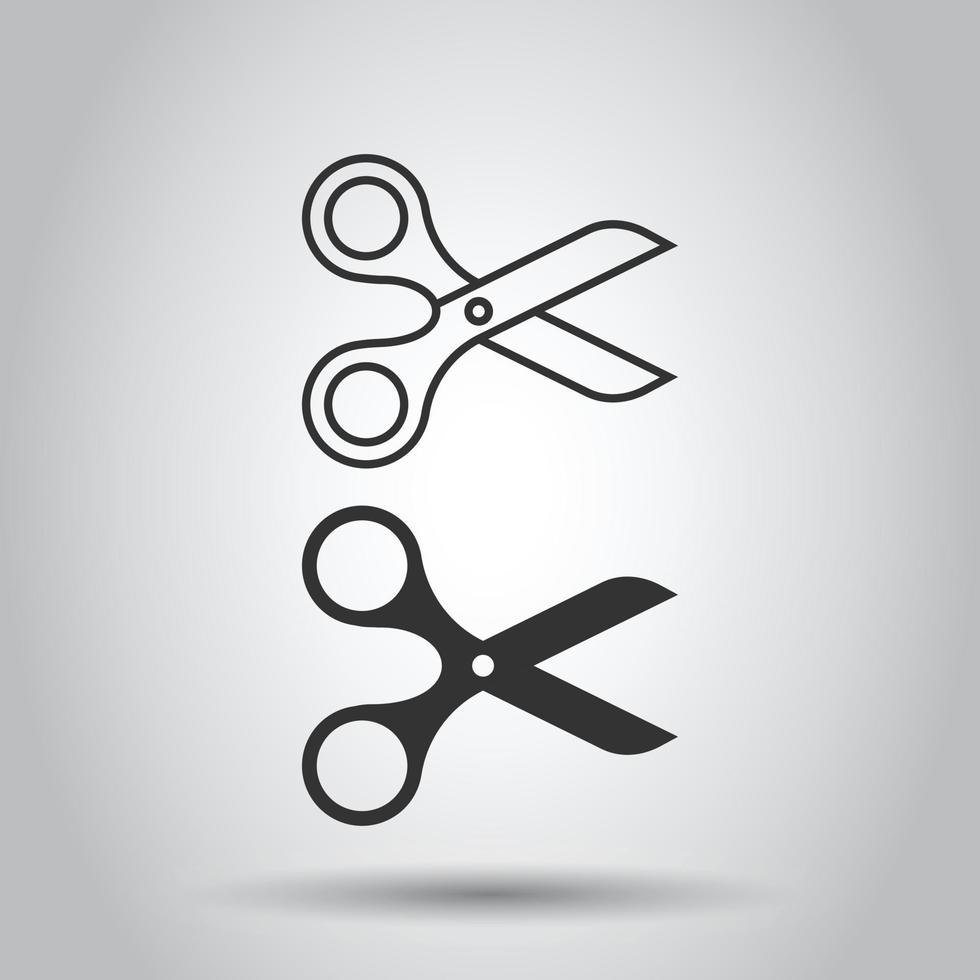 Scissor icon in flat style. Cut equipment vector illustration on white isolated background. Cutter business concept.