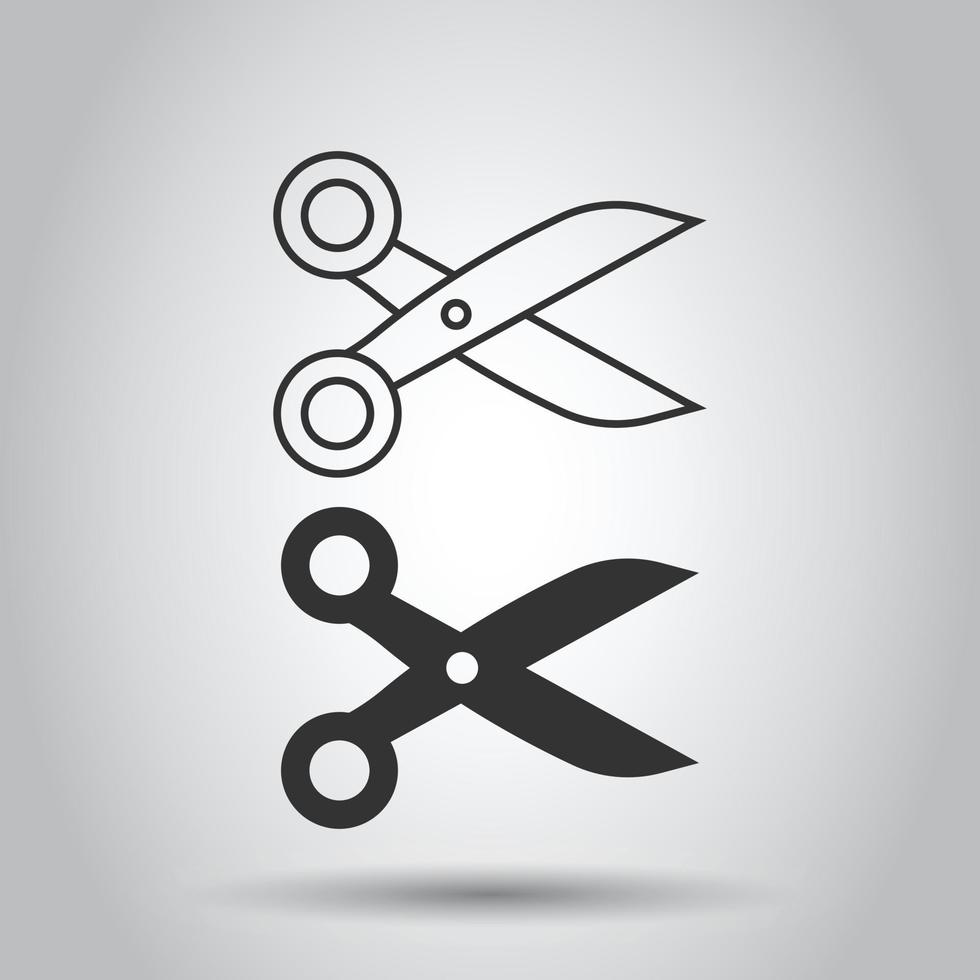 Scissor icon in flat style. Cut equipment vector illustration on white isolated background. Cutter business concept.