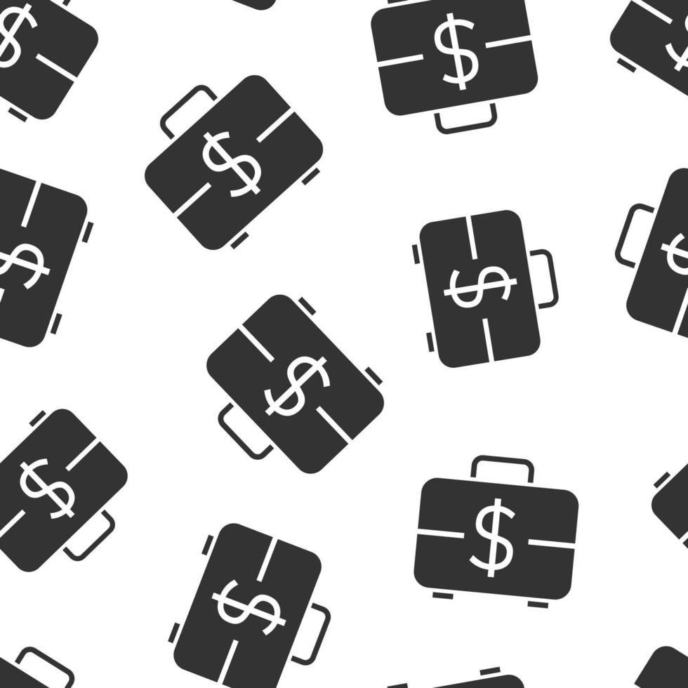 Money briefcase icon in flat style. Cash box vector illustration on white isolated background. Finance seamless pattern business concept.