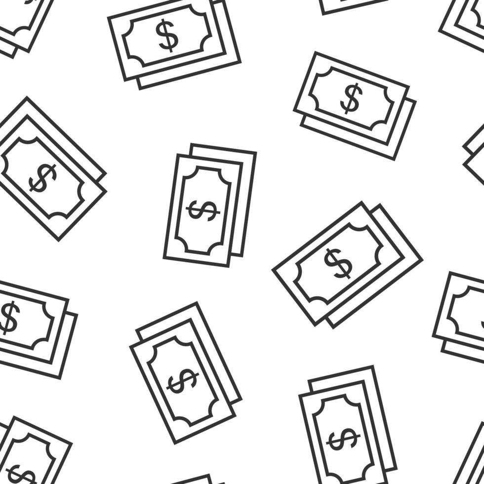 Money dollar icon in flat style. Exchange cash vector illustration on white isolated background. Banknote bill seamless pattern business concept.