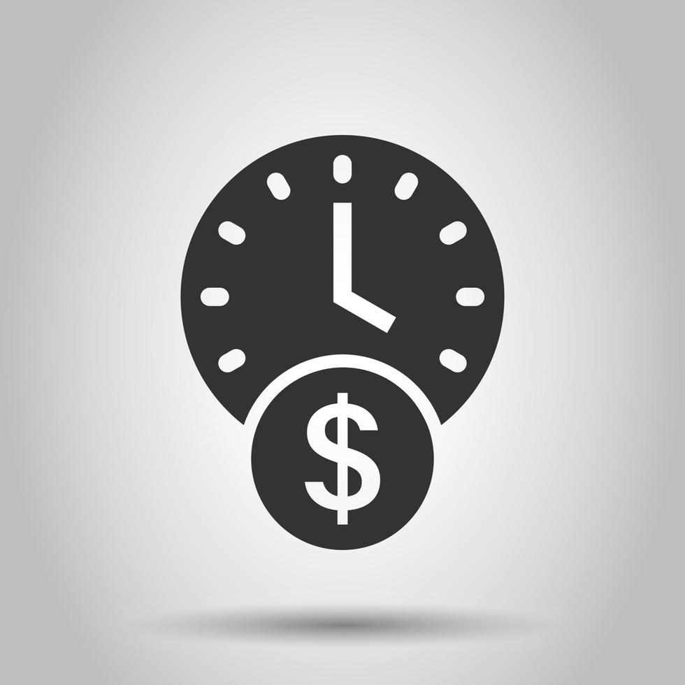 Time is money icon in flat style. Project management vector illustration on white isolated background. Deadline business concept.