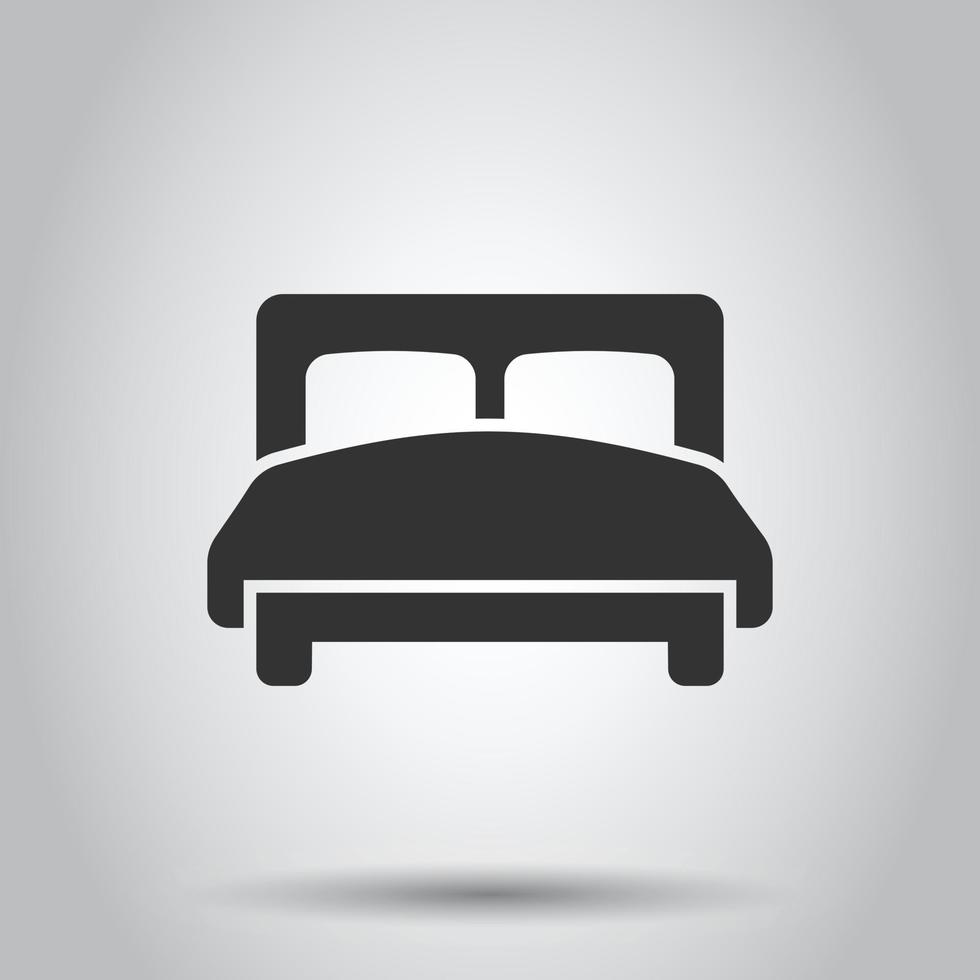 Bed icon in flat style. Bedroom sign vector illustration on white isolated background. Bedstead business concept.