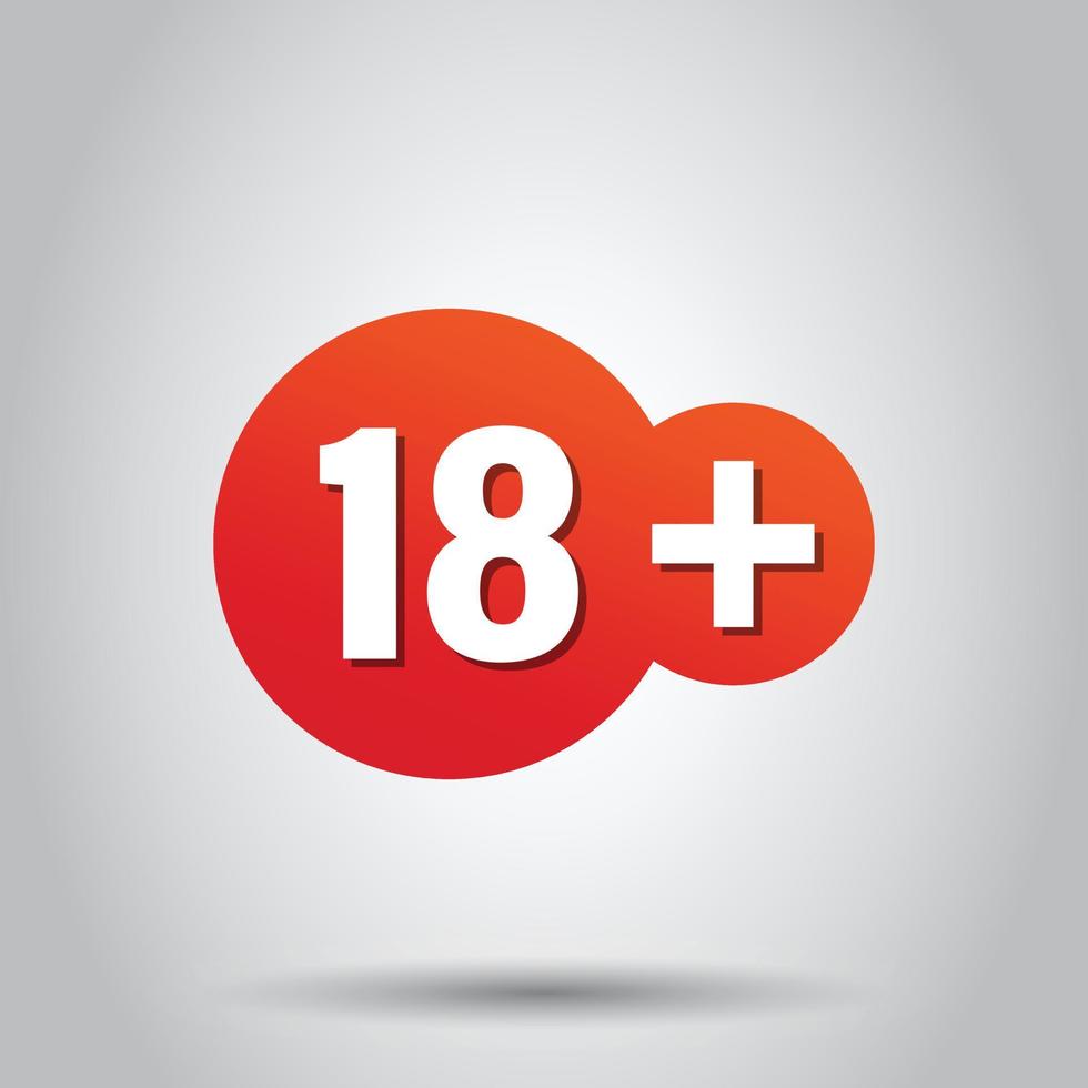 Eighteen plus icon in flat style. 18 vector illustration on white isolated background. Censored business concept.