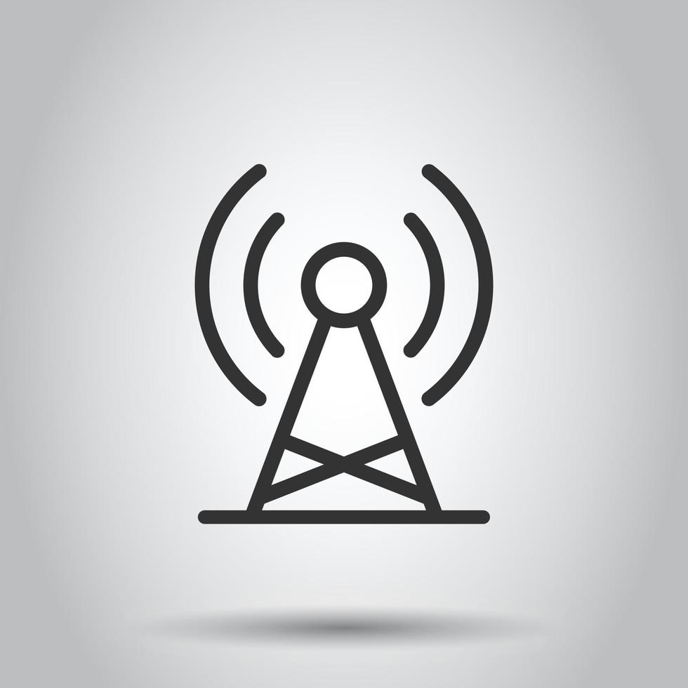 Antenna tower icon in flat style. Broadcasting vector illustration on white isolated background. Wifi business concept.