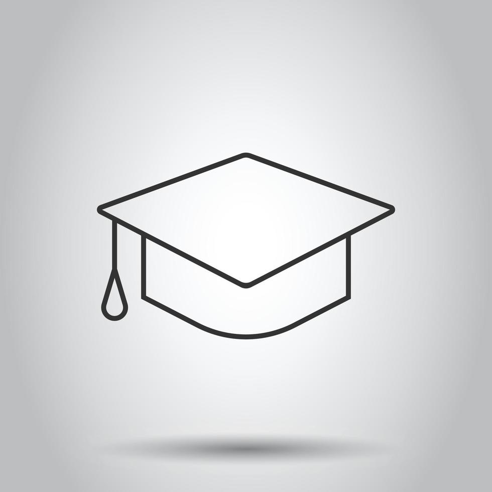 Graduation hat icon in flat style. Student cap vector illustration on white isolated background. University business concept.