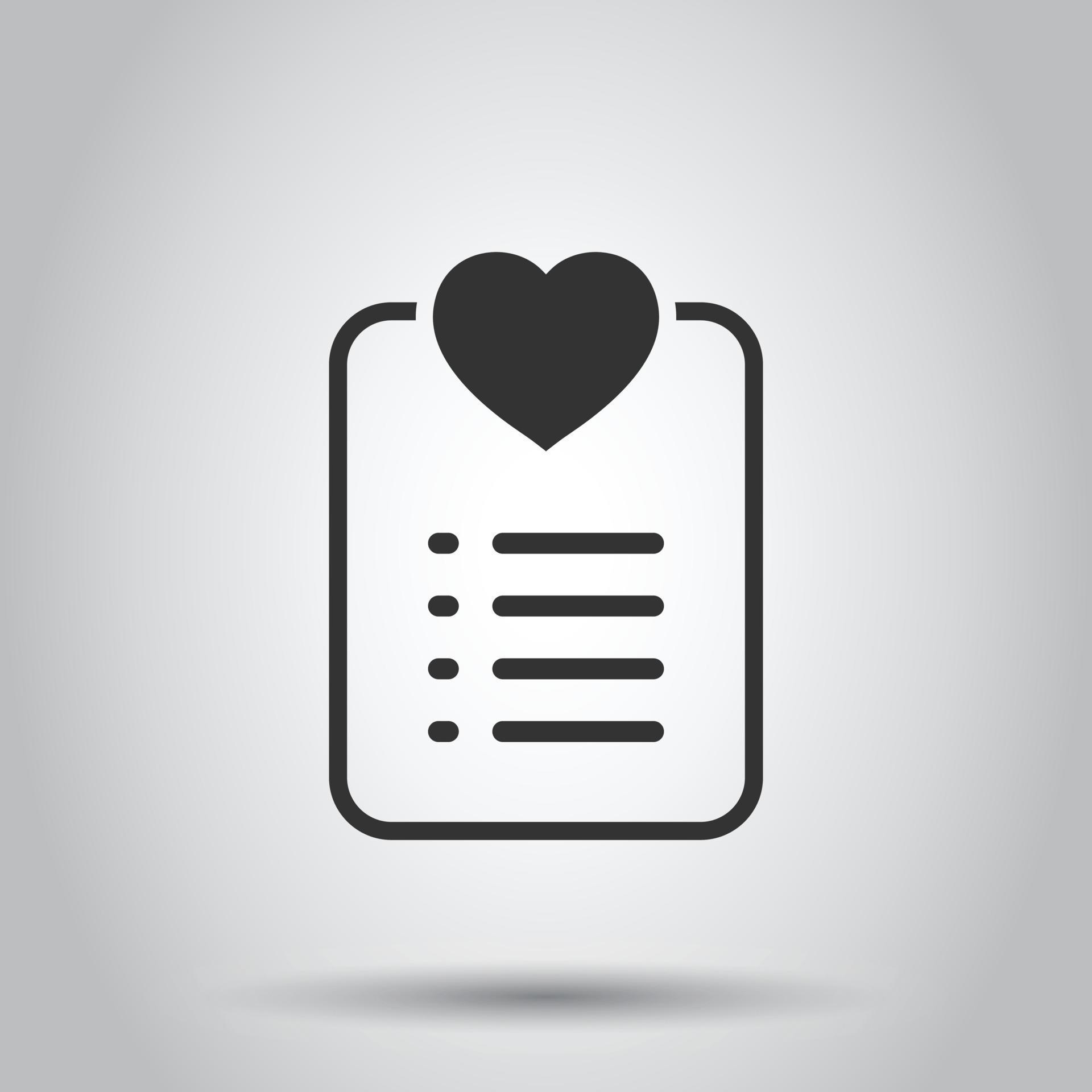 Wishlist icon in flat style. Like document vector illustration on white