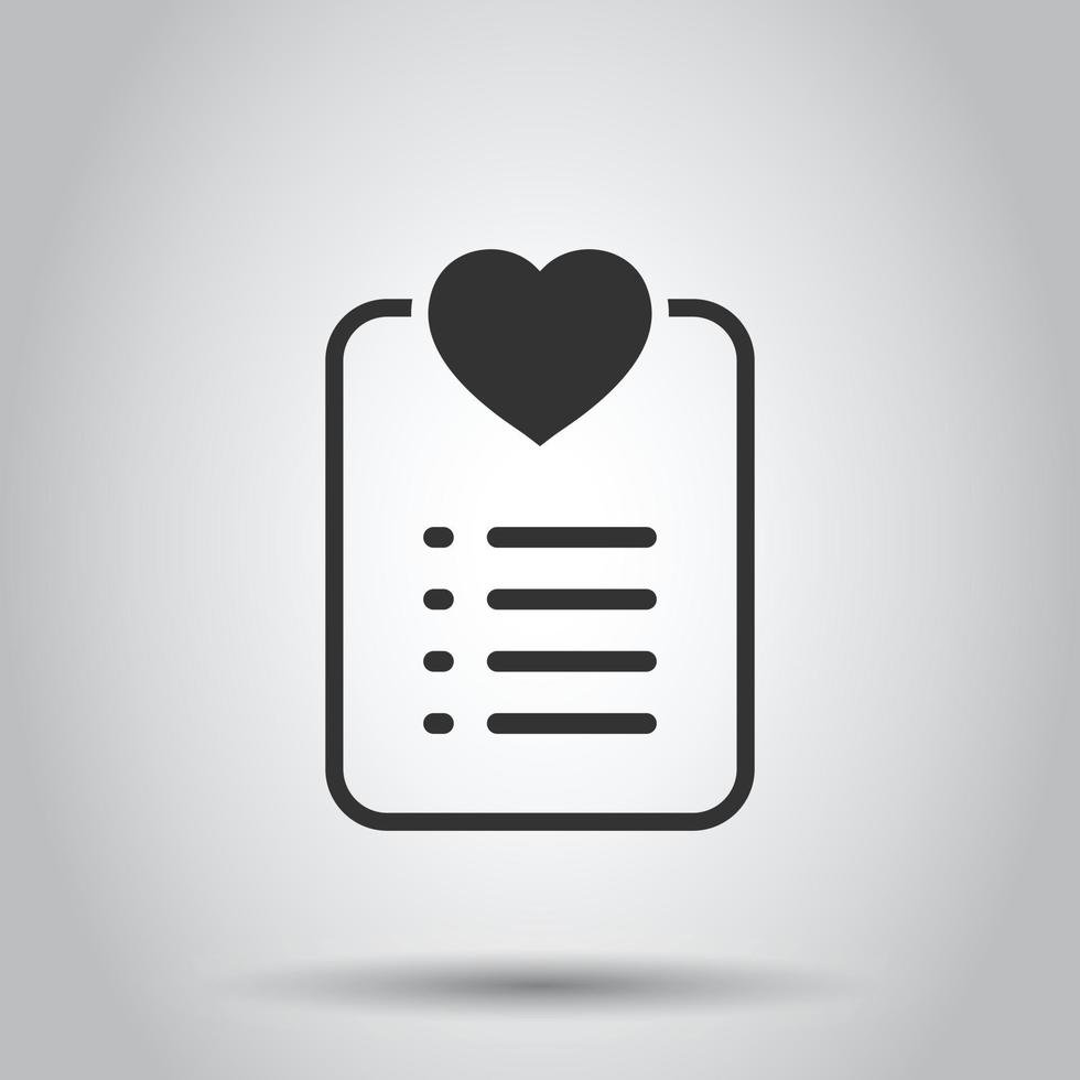 Wishlist icon in flat style. Like document vector illustration on white isolated background. Favorite list business concept.
