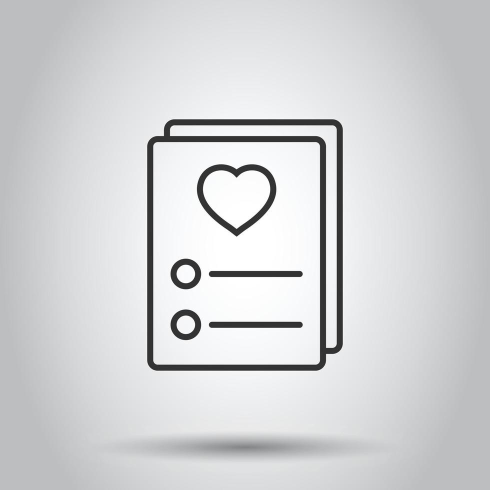 Wishlist icon in flat style. Like document vector illustration on white isolated background. Favorite list business concept.