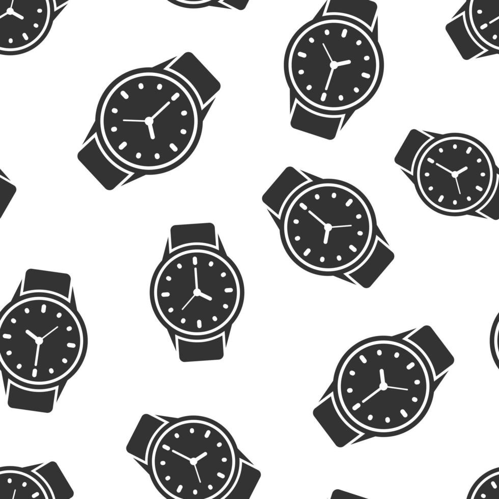 icono de reloj de pulsera en estilo plano. ilustración de vector de reloj de mano sobre fondo blanco aislado. pulsera de tiempo concepto de negocio de patrones sin fisuras.