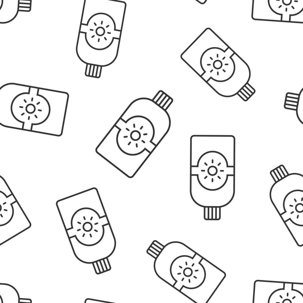 Sun protection icon in flat style. Sunblock cream vector illustration on white isolated background. Spf care seamless pattern business concept.