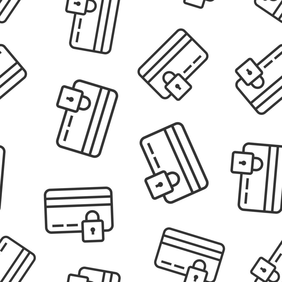 Credit card protection icon in flat style. Safe shopping vector illustration on white isolated background. Commercial padlock seamless pattern business concept.