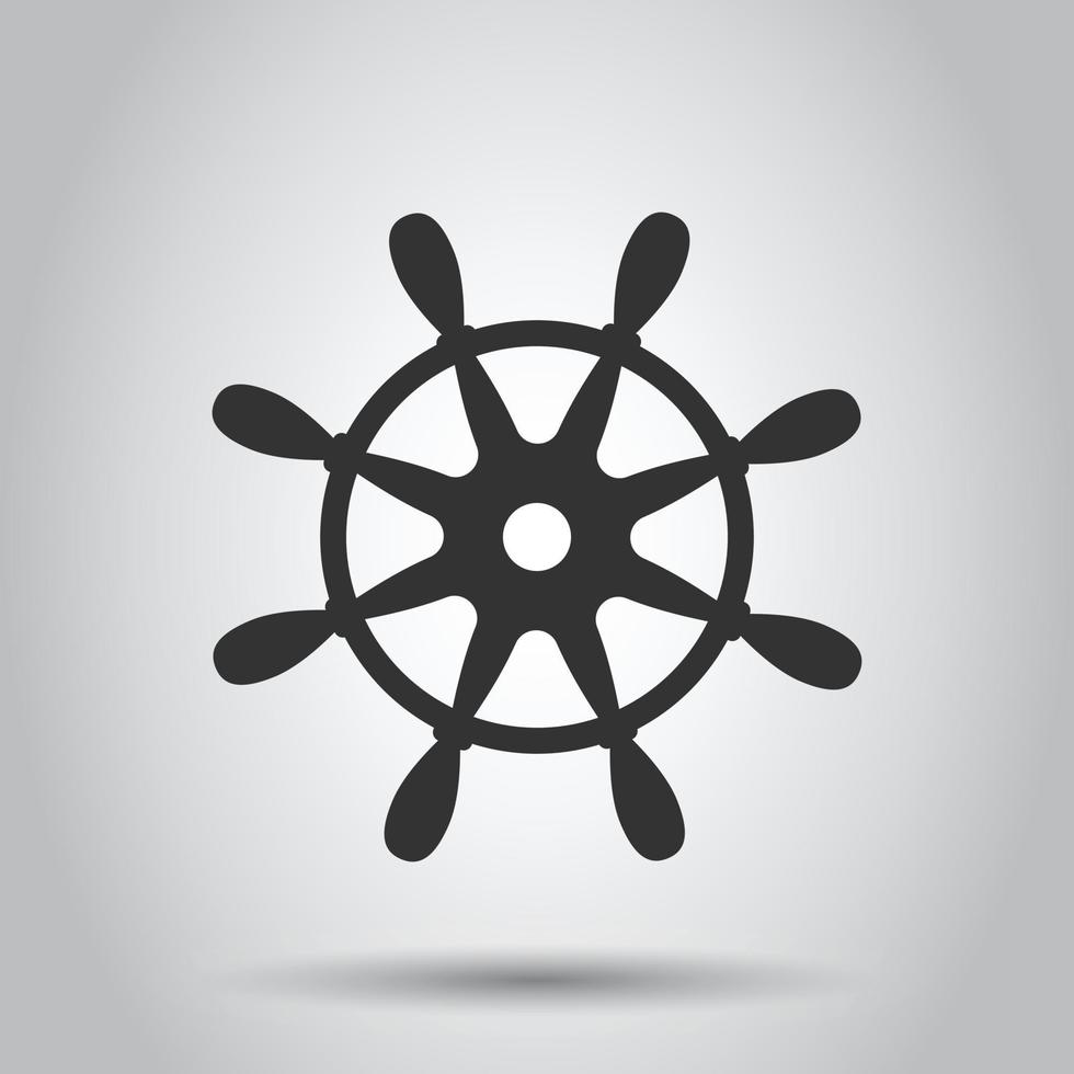 Helm wheel icon in flat style. Navigate steer vector illustration on white isolated background. Ship drive business concept.