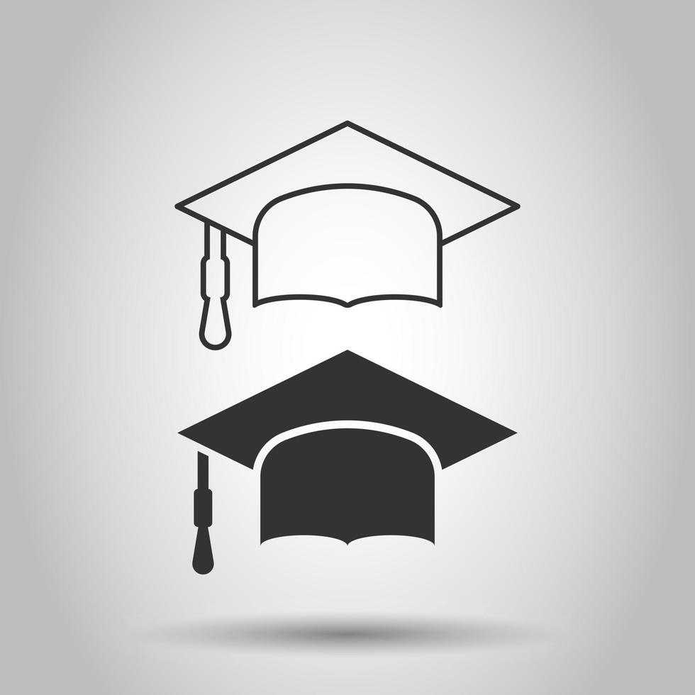 icono de sombrero de graduación en estilo plano. Ilustración de vector de gorra de estudiante sobre fondo blanco aislado. concepto de negocio universitario.