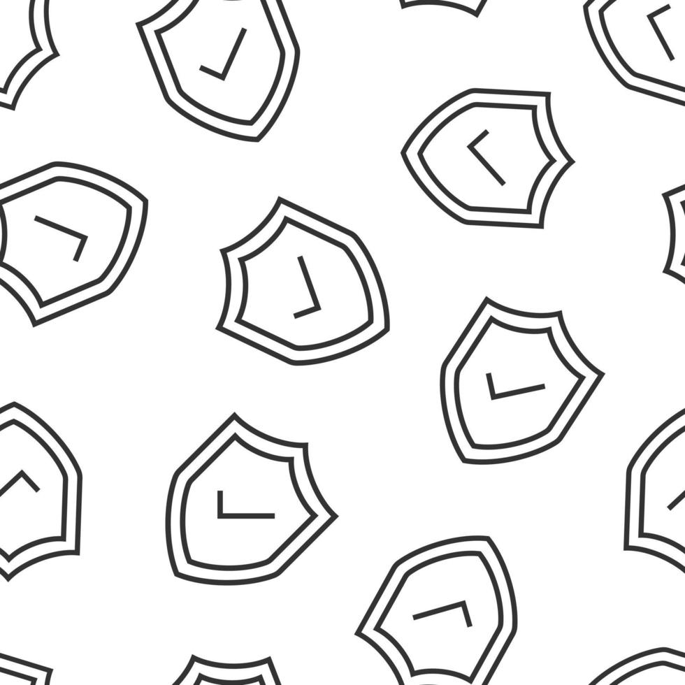 Shield with check mark icon in flat style. Protect vector illustration on white isolated background. Checkmark guard seamless pattern business concept.