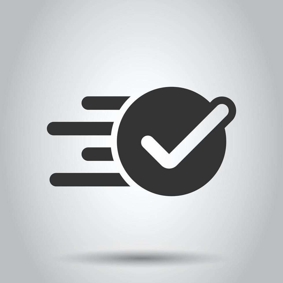 Check mark sign icon in flat style. Confirm button vector illustration on white isolated background. Accepted business concept.
