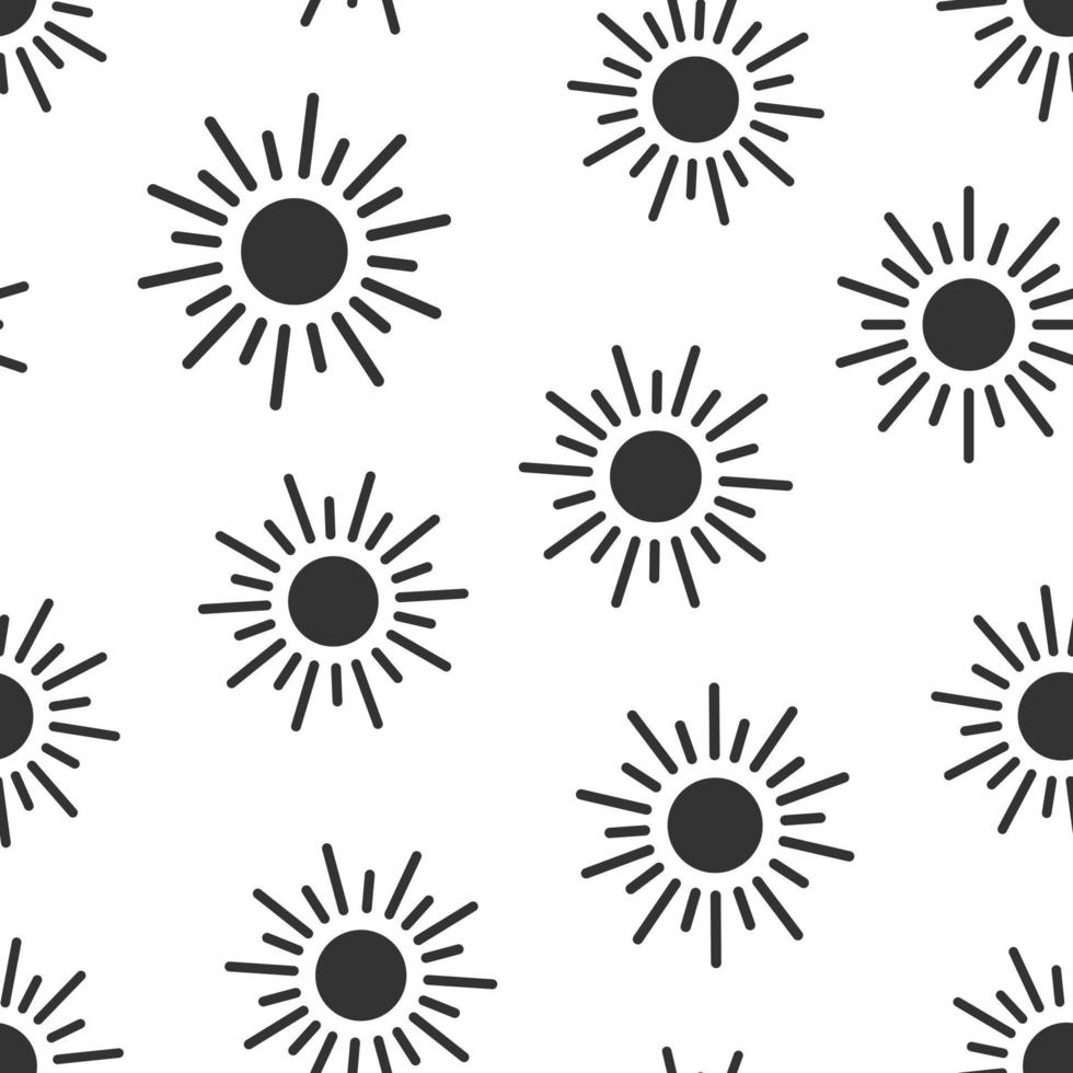 Sun icon in flat style. Sunlight sign vector illustration on white isolated background. Daylight seamless pattern business concept.