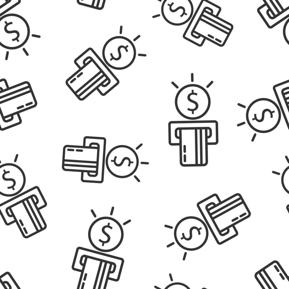 Money ATM icon in flat style. Exchange cash vector illustration on white isolated background. Banknote bill seamless pattern business concept.