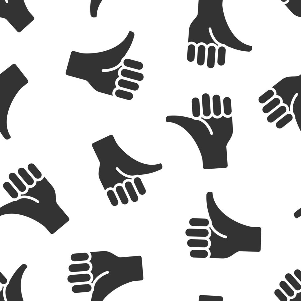 Thumb up icon in flat style. Like gesture vector illustration on white isolated background. Approval mark seamless pattern business concept.