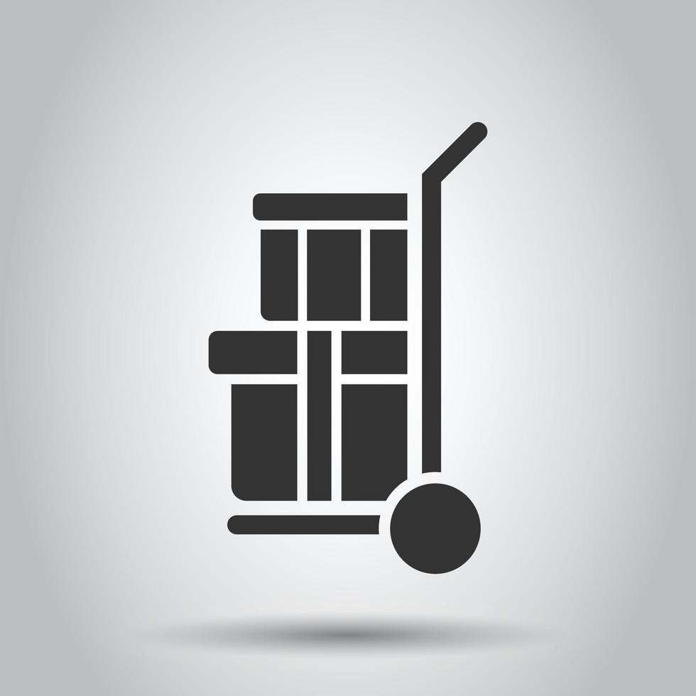 Cargo trolley icon in flat style. Delivery box vector illustration on white isolated background. Box shipping business concept.