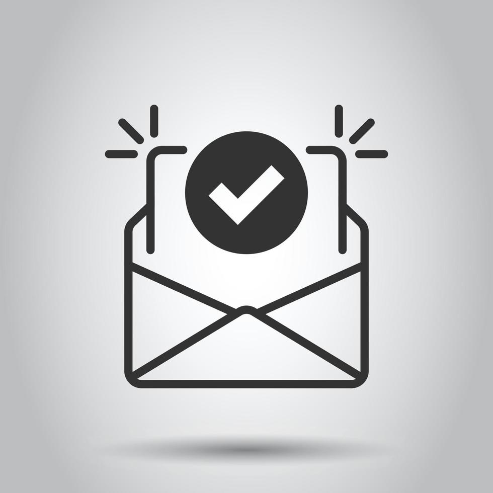 Envelope with confirmed document icon in flat style. Verify vector illustration on white isolated background. Receive business concept.