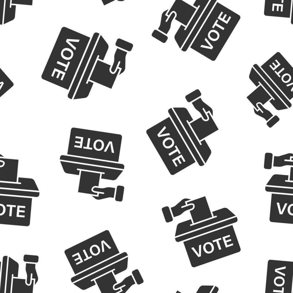 Vote icon in flat style. Ballot box vector illustration on white isolated background. Election seamless pattern business concept.