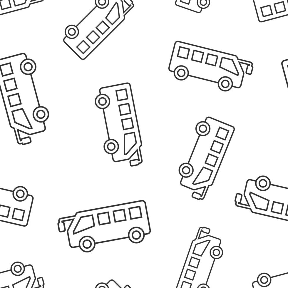 Bus icon in flat style. Coach vector illustration on white isolated background. Autobus vehicle seamless pattern business concept.