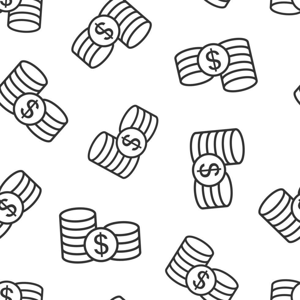 Coins stack icon in flat style. Dollar coin vector illustration on white isolated background. Money stacked seamless pattern business concept.