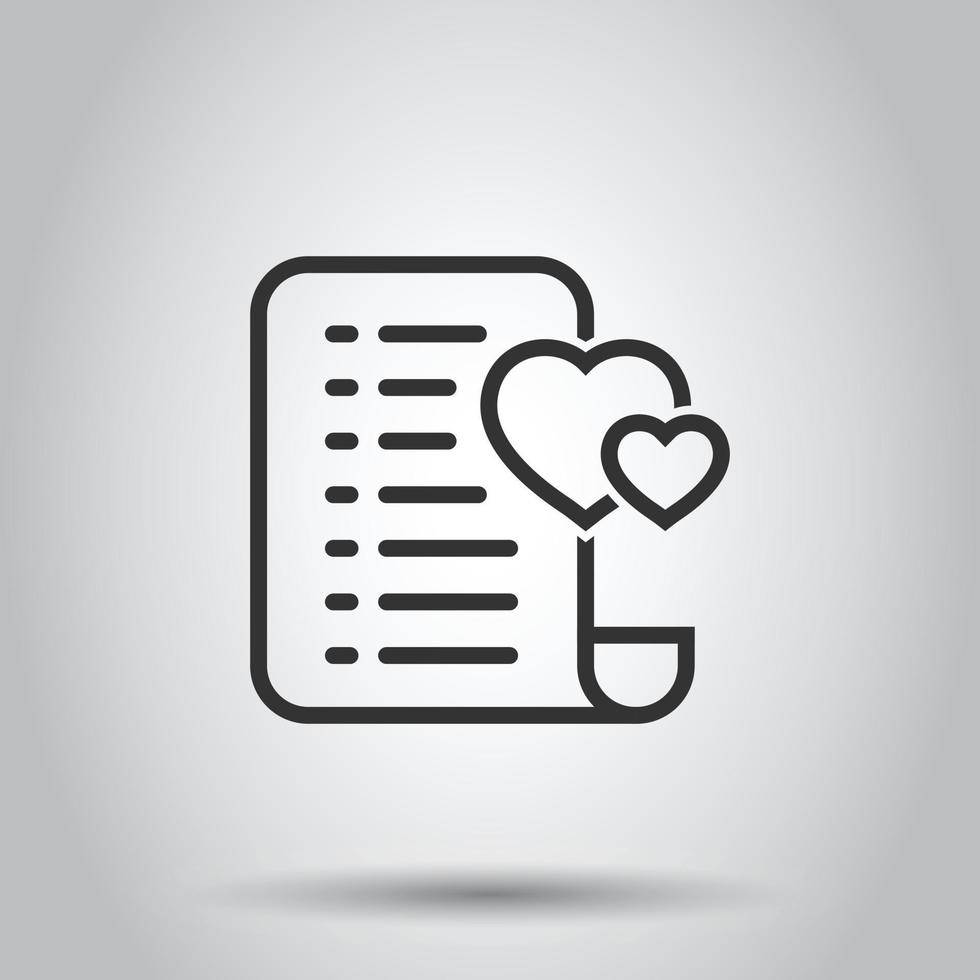 Wishlist icon in flat style. Like document vector illustration on white isolated background. Favorite list business concept.