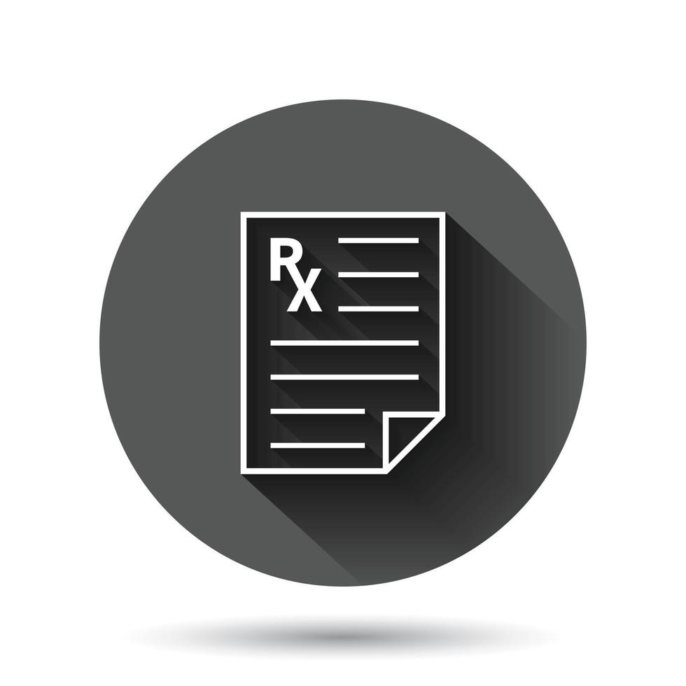 Prescription icon in flat style. Rx document vector illustration on black round background with long shadow effect. Paper circle button business concept.
