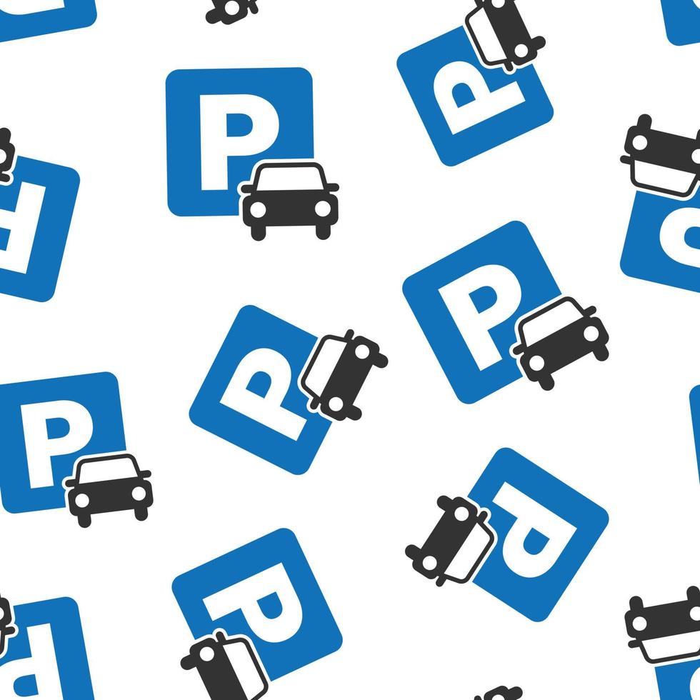 Car parking icon in flat style. Auto stand vector illustration on white isolated background. Road sign seamless pattern business concept.