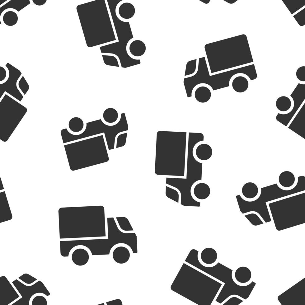 Delivery truck icon in flat style. Van vector illustration on white isolated background. Cargo car seamless pattern business concept.